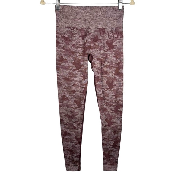 Gymshark Adapt‎ Camo Seamlesss Leggings Women's Medium Maroon Workout Training - Picture 1 of 6
